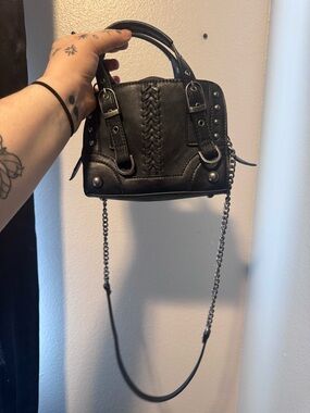 Zara Black Braided Accent Mini Satchel with Chain Strap